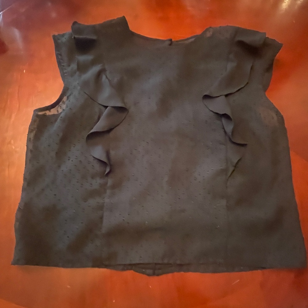 Express Black Mesh Ruffle Blouse - Picture 3 of 4